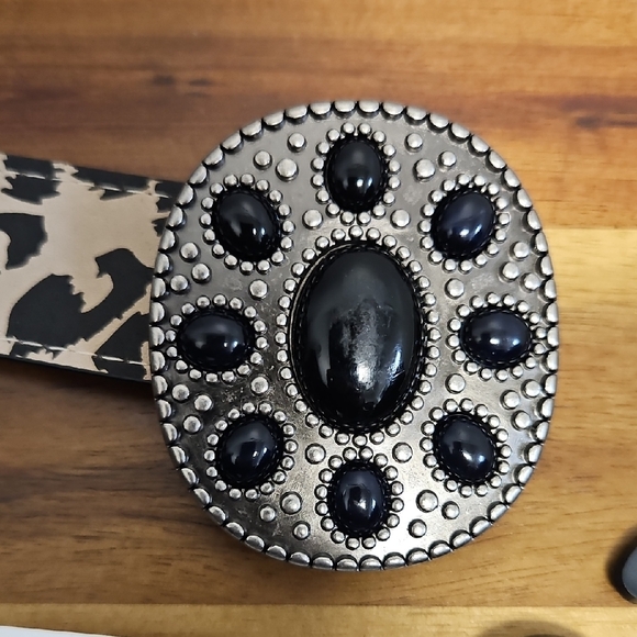 NEW! Boho Chic Betsey Johnson Black and Leopard Pattern Belt S/M - Picture 3 of 5